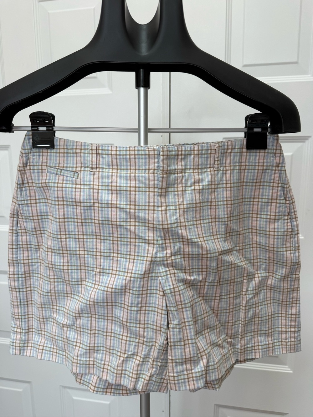 Dockers Pastel Plaid Cotton Bermuda Shorts - Blue, Pink, Tan